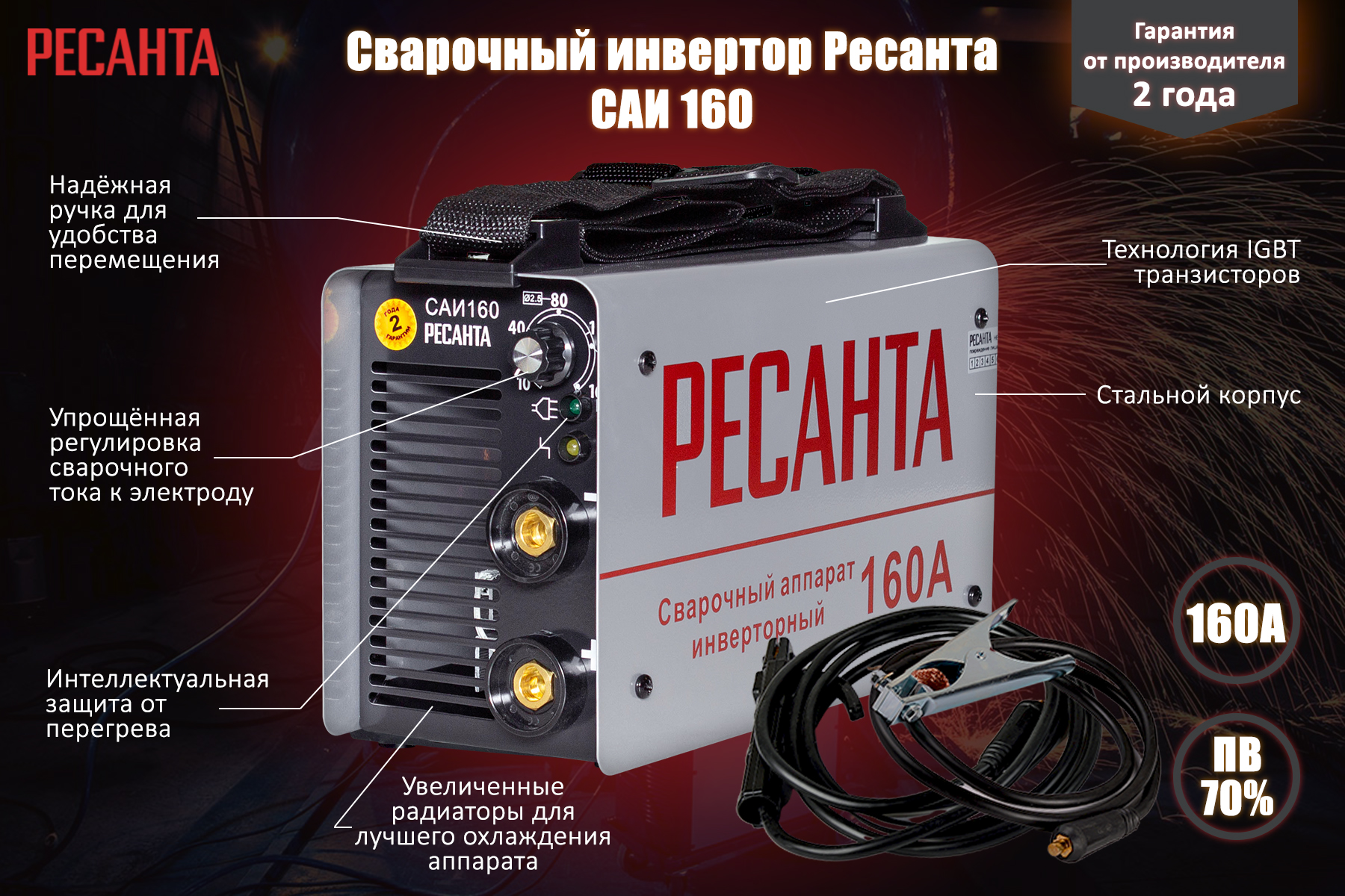 Сварочный аппарат инверторный Ресанта САИ 160 65/1