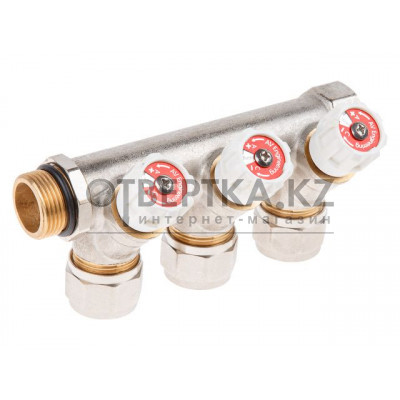 Коллектор с отсекающими вентилями, 3/4" х 3 вых. (16 х 2.0), AV Engineering AVE1132003
