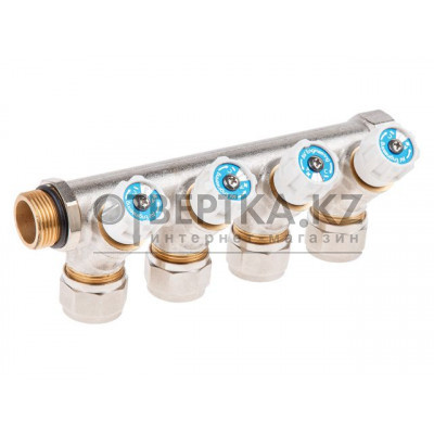 Коллектор с отсекающими вентилями, 3/4" х 4 вых. (16 х 2.0), AV Engineering AVE1132004