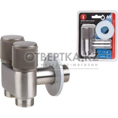 Кран вентильный угловой 1/2" нар. Х 1/2" нар. Х 1/2" нар. установочный, AV Engineering AVE258001