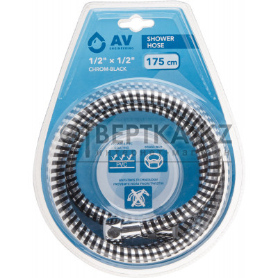 Шланг душевой, PVC, 1/2" г-г 175 см, хром-черн., AV Engineering AVSSS-108