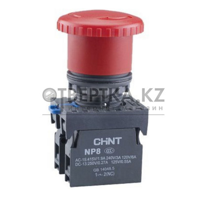 Кнопка управления CHINT "Грибок" 40мм с фиксацией NP8-11ZS/14 красная 1НО+1НЗ IP65 667129