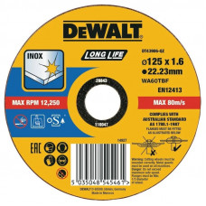 Диск отрезной по стали DeWALT LONG LIFE WA60TBF 125х1.6х22.23мм DT43906-QZ Диск отрезной по стали DeWALT LONG LIFE WA60TBF 125х1.6х22.23мм DT43906-QZ