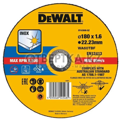 Диск отрезной по металлу DeWALT WA60TBF 180х1.6х22.23мм DT43908-QZ