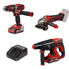 Комплект инструментов шуруповерт + угловая шлифмашина + перфоратор Einhell TE-TK 18/3 Li +2 CD+AG+HD 4257242 в Алматы