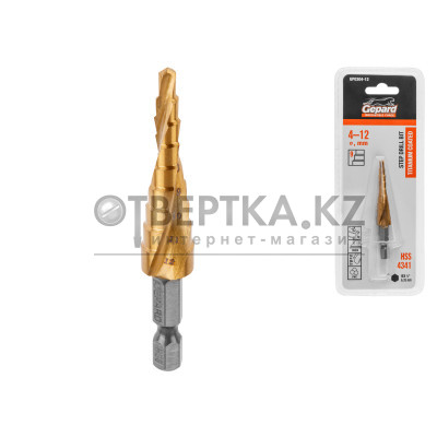 Сверло по металлу ступенчатое 4-12 мм HSS TIN GEPARD GP0304-12