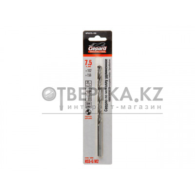 Сверло по металлу ц/х 7.5х102х156 мм удлиненное HSS-G GEPARD GP0375-156