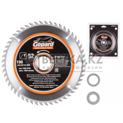 Диск пильный 190х30/20/16 мм 52 зуб. по дереву GEPARD GP0902-52