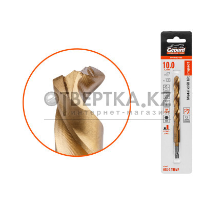 Сверло по металлу шестигр. 10.0х87х133 мм HSS-G TIN GEPARD GP10100-133