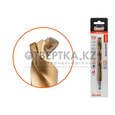 Сверло по металлу шестигр. 12.0х101х151 мм HSS-G TIN GEPARD GP10120-151