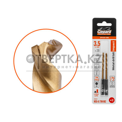 Сверло по металлу шестигр. 3.5х39х89 мм HSS-G TIN, комплект из 2-х шт GEPARD GP1035-089