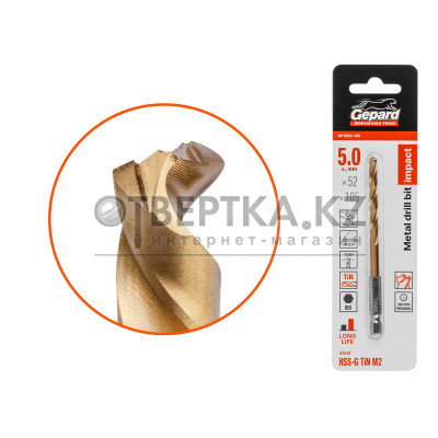 Сверло по металлу шестигр. 5.0х52х105 мм HSS-G TIN GEPARD GP1050-105