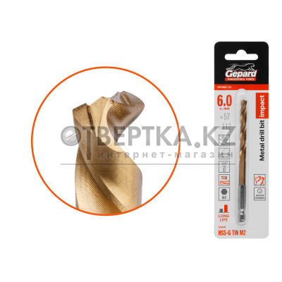 Сверло по металлу шестигр. 6.0х57х112 мм HSS-G TIN GEPARD GP1060-112