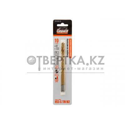 Сверло по металлу ц/х 10.0х87х133 мм HSS TIN GEPARD GP13100-133
