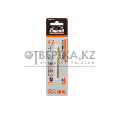 Сверло по металлу ц/х 4.2х43х75 мм HSS TIN GEPARD GP1342-075