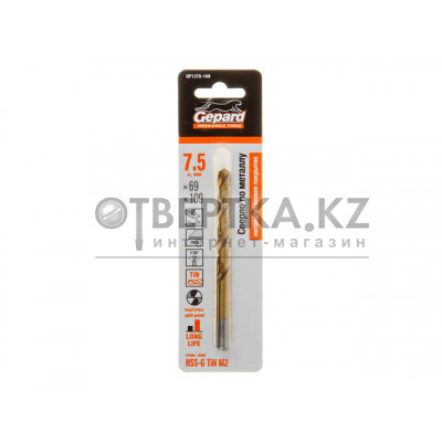 Сверло по металлу ц/х 7.5х69х109 мм HSS TIN GEPARD GP1375-109