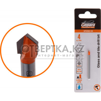 Сверло по кафелю/стеклу  4x51 мм ц/х GEPARD (GP2082-04)