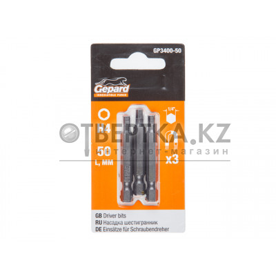 Насадка шестигранник 4мм 1/4" 50мм 3шт GEPARD (GP3400-50)