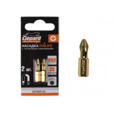 Насадка крестообразная PH2 25мм 2шт с титановым напылением GEPARD (GP3800-25) в Актау