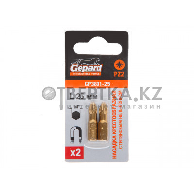 Насадка крестообразная PZ2 25мм  2шт с титановым напылением GEPARD (GP3801-25)