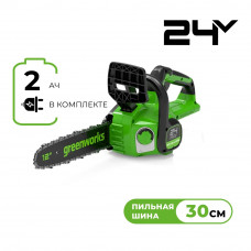Пила цепная Greenworks GD24CS30K2 (24V, 1хАКБ 2 Ач и ЗУ) 2007007UA в Алматы