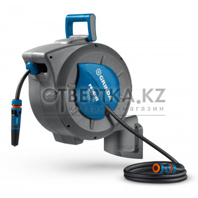 GRINDA HRA-20, шланг 20м x 1/2″, на поворотном кронштейне настенная, поливочный набор 4 предмета, катушка автоматическая со шлангом ProLine (428470)