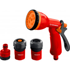 GRINDA GS-12, пистолет с 8 режимами, комплект соединительной арматуры 1/2″, ударопрочный пластик, поливочный набор (8-427383) в Шымкенте