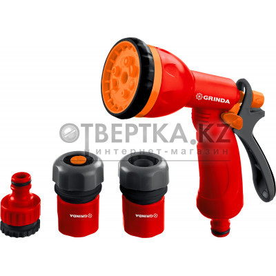 GRINDA GS-12, пистолет с 8 режимами, комплект соединительной арматуры 1/2″, ударопрочный пластик, поливочный набор (8-427383) 8-427383_z02