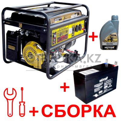Бензиновый генератор HUTER 6500FSX + масло, аккумулятор и сборка 64/1/15/OTV