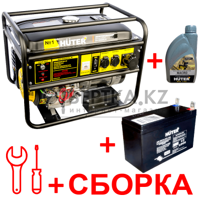 Бензиновый генератор HUTER 8000FSX + масло, аккумулятор и сборка 64/1/19/OTV