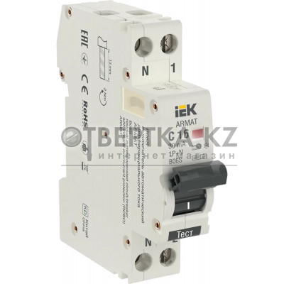 Автоматический выключатель дифференциального тока IEK B06S 1P+NP C16 30мА AR-B06S-1N-C16A030