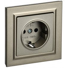 BRITE Розетка 1-местная с заземлением с защитными шторками 16А в сборе РСР14-1-0-БрШ шампань IEK BR-R14-16-K37-F в Алматы