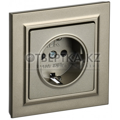 BRITE Розетка 1-местная с заземлением с защитными шторками 16А в сборе РСР14-1-0-БрШ шампань IEK BR-R14-16-K37-F