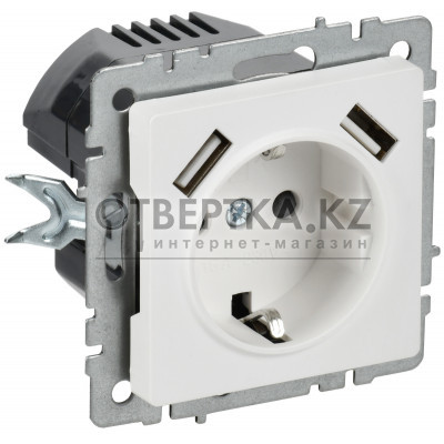 BRITE Розетка 1-местная с заземлением с защитными шторками 16А с USB AA 5В 2,1А РЮш10-1-БрАБ арктический белый IEK BR-R14-16-U21-D21-K91