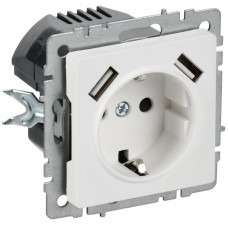 BRITE Розетка 1-местная с заземлением с защитными шторками 16А с USB AA 5В 3,1А РЮш10-2-БрАБ арктический белый IEK BR-R14-16-U21-D31-K91 в Алматы