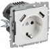 BRITE Розетка 1-местная с заземлением с защитными шторками 16А с USB AA 5В 3,1А РЮш10-2-БрАБ арктический белый IEK BR-R14-16-U21-D31-K91