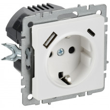 BRITE Розетка 1-местная с заземлением с защитными шторками 16А с USB AC 18Вт РЮш11-1-БрАБ арктический белый IEK BR-R14-16-U22-018-K91 в Алматы