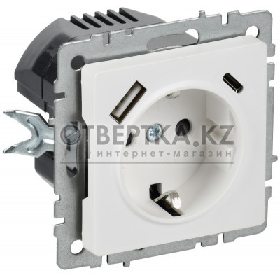 BRITE Розетка 1-местная с заземлением с защитными шторками 16А с USB AC 18Вт РЮш11-1-БрАБ арктический белый IEK BR-R14-16-U22-018-K91