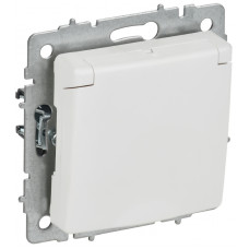 BRITE Розетка 1-местная с заземлением с защитными шторками и крышкой 16А IP20 РСбш10-3-БрАБ арктический белый IEK BR-R16-16-K91