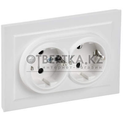 BRITE Розетка 2-местная с заземлением без защитных шторок 16А в сборе РС12-3-БрАБ арктический белый IEK BR-R21-16-K91-F