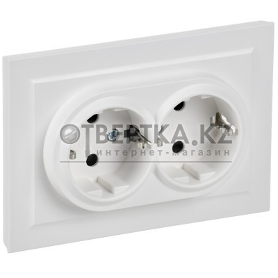BRITE Розетка 2-местная с заземлением с защитными шторками 16А в сборе РСш12-3-БрАБ арктический белый IEK BR-R24-16-K91-F