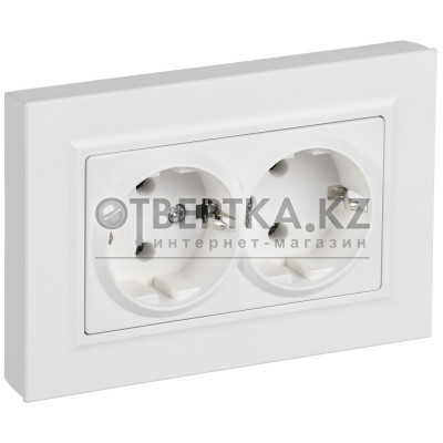 BRITE Розетка 2-местная с заземлением без защитных шторок плоская 16А в сборе РСПл12-3-БрАБ арктический белый IEK BR-R27-16-K91-F