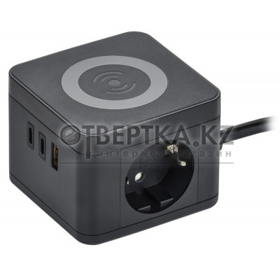 DOMINIC Удлинитель с беспроводной зарядкой 10Вт У02К 2 места 2PPE 1,3м 3х1,0мм2 16А/250В USB AC черный IEK DN-YP31-16-02-01-ZKU-K02