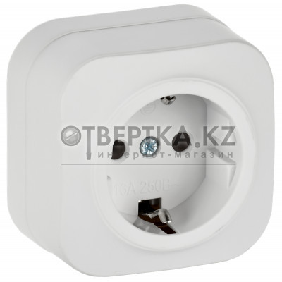 GLORY Розетка 1-местная для открытой установки с заземлением без защитных шторок 16А РС20-3-ХБм белый матовый IEK ERH11-K01M-16