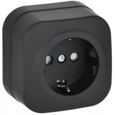 GLORY Розетка 1-местная для открытой установки с заземлением с защитными шторками 16А РСш20-3-ХЧм черный матовый IEK ERH14-K02M-16 в Алматы