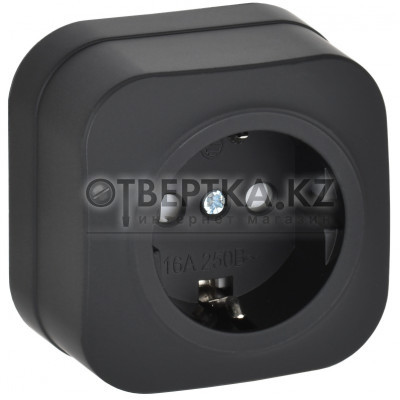 GLORY Розетка 1-местная для открытой установки с заземлением с защитными шторками 16А РСш20-3-ХЧм черный матовый IEK ERH14-K02M-16