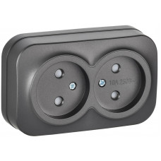 GLORY Розетка 2-местная для открытой установки без заземления с защитными шторками 10А РСш22-2-ХСм сталь матовый IEK ERH23-K46M-10 в Алматы