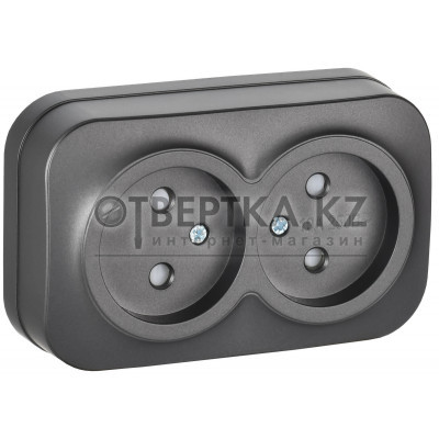 GLORY Розетка 2-местная для открытой установки без заземления с защитными шторками 10А РСш22-2-ХСм сталь матовый IEK ERH23-K46M-10