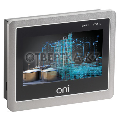 Графическая сенсорная панель ETG оператора серии ONI. Экран 4.3” TFT LCD. Цветопередача 24 бит. Разрешение экрана 480x272. Яркость 420 cd/m2. Время работы дисплея 50 000 часов. ЦПУ 600MHz ARM Cortex-A8. Память 128M ПЗУ ＋128M DDR3 ОЗУ. RTC. COM1: RS232/RS4