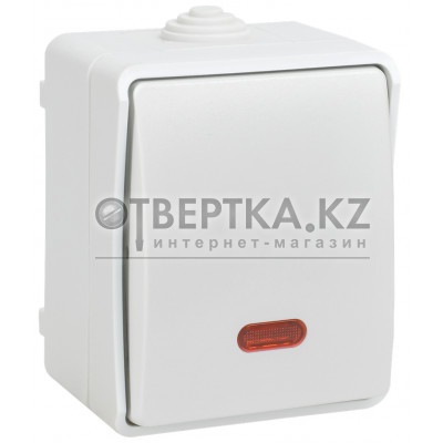 FORS Выключатель 1-клавишный проходной с индикацией для открытой установки 10А IP54 ВС20-1-1-ФБ белый IEK EVS11-K01-10-54-DC